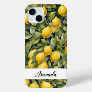 Watercolor Lemon Pattern Citrus iPhone 15 Plus Case
