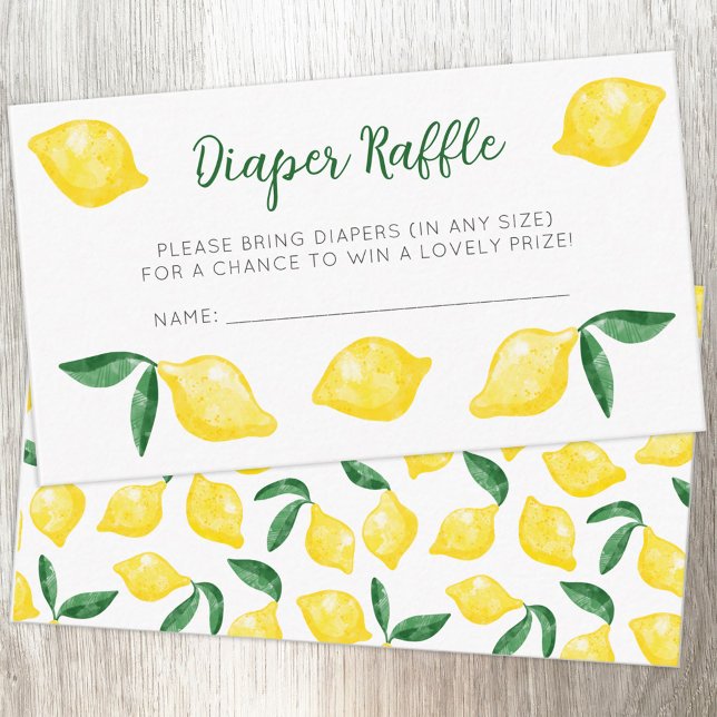 Watercolor Lemon Pattern Citrus Diaper Raffle Enclosure Card (Citrus lemon Diaper Raffle baby shower enclosure card with custom text)