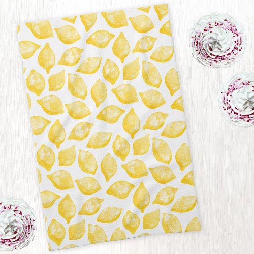 Watercolor Lemon Pattern Citrus Kitchen Towel