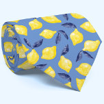 Watercolor Lemon Pattern Citrus Neck Tie<br><div class="desc">Pretty watercolor citrus lemon pattern in yellow with navy blue leaves on a blue background for a fruity summer shot of visual Vitamin C. Original art by Nic Squirrell.</div>