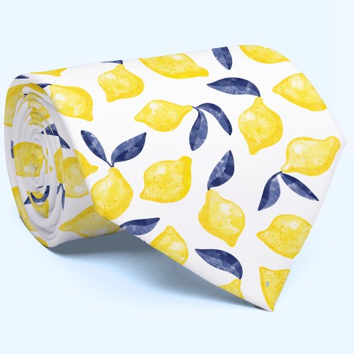 Watercolor Lemon Pattern Citrus Neck Tie