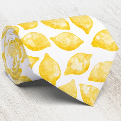 Watercolor Lemon Pattern Citrus Neck Tie