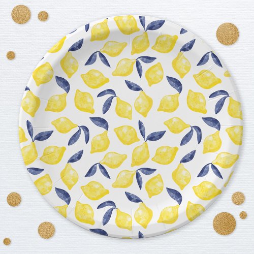 Watercolor Lemon Pattern Citrus Paper Plates