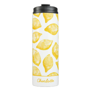Watercolor Lemon Pattern Citrus Personalized Thermal Tumbler