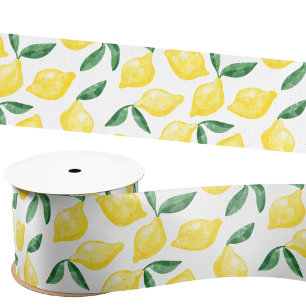 Watercolor Lemon Pattern Citrus Satin Ribbon