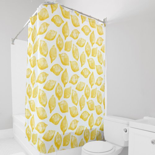 Watercolor Lemon Pattern Citrus Shower Curtain