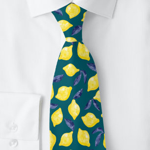 Watercolor Lemon Pattern Citrus Teal Green Neck Tie