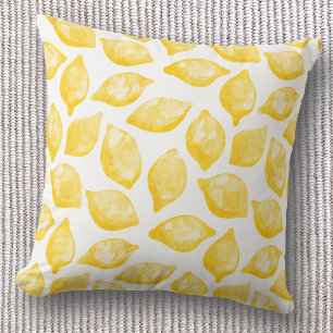 Watercolor Lemon Pattern Citrus Throw Pillow