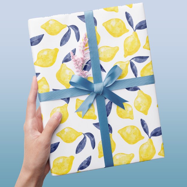 Watercolor Lemon Pattern Citrus Wrapping Paper (Watercolor lemon pattern gift wrapping paper)