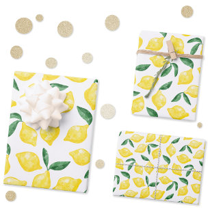 Watercolor Lemon Pattern Citrus Wrapping Paper Sheets