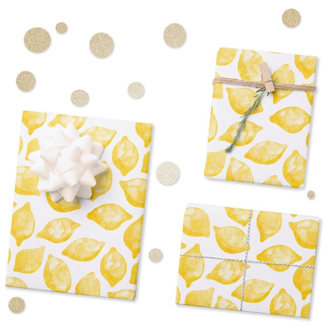 Watercolor Lemon Pattern Citrus Wrapping Paper Sheets (Watercolor lemon pattern gift wrap paper sheets)