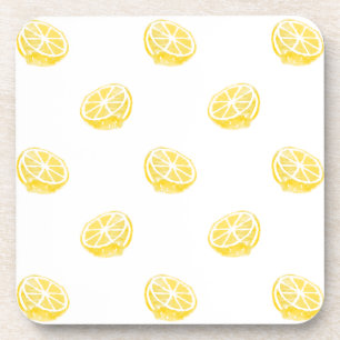 Watercolor Lemon Pattern Drink Coaster