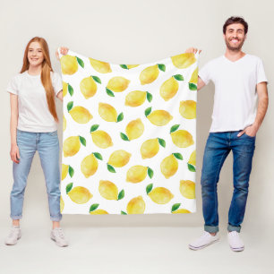 Watercolor Lemon Pattern Fleece Blanket