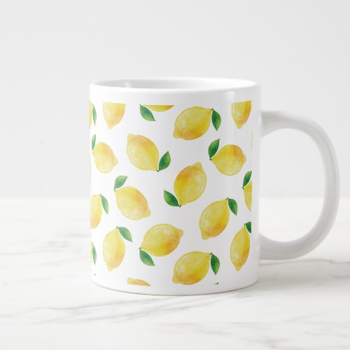 Watercolor Lemon Pattern Giant Coffee Mug