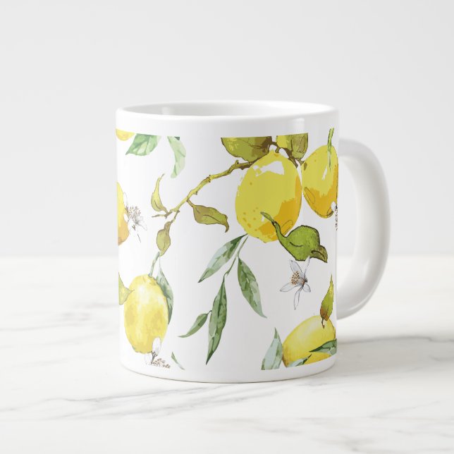 Watercolor Lemon Pattern Giant Coffee Mug (Front Right)
