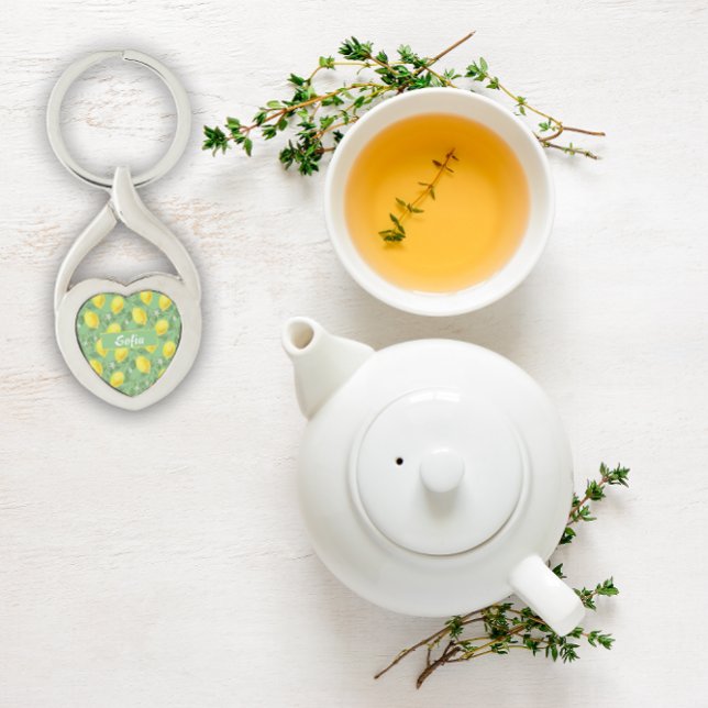 Watercolor lemon pattern green Metal Keychain (Creator Uploaded)