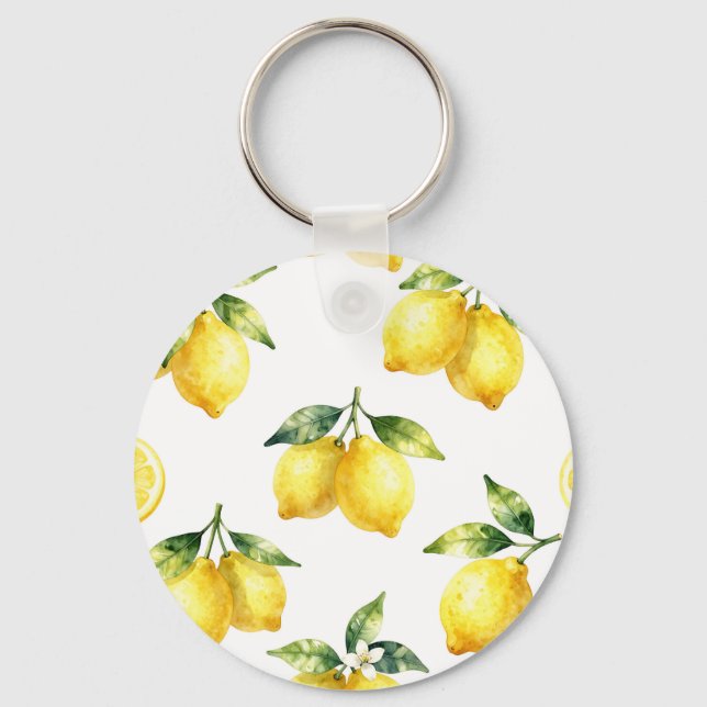 Watercolor Lemon Pattern Keychain (Front)