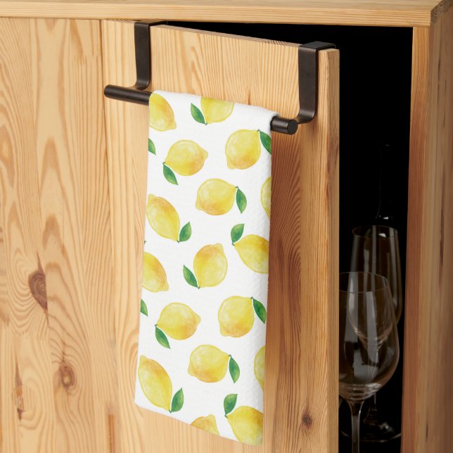 Watercolor Lemon Pattern Kitchen Towel (Thirds Fold)