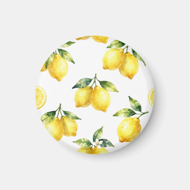 Watercolor Lemon Pattern Magnet (Front)
