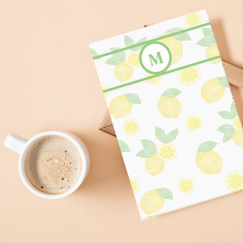 Watercolor lemon pattern monogram personalized post_it notes