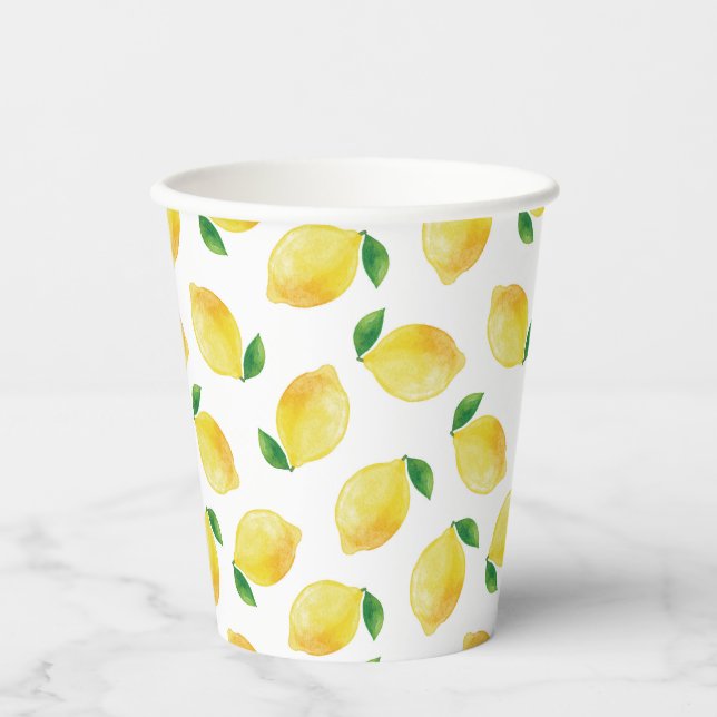 Watercolor Lemon Pattern Paper Cups (Front)
