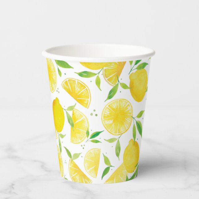 Watercolor Lemon Pattern Paper Cups (Front)