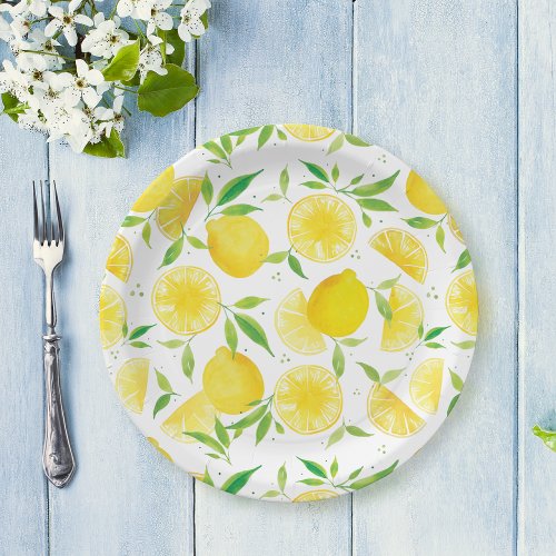 Watercolor lemon pattern paper plates