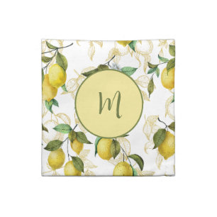 Watercolor Lemon Pattern Personalized Initial Cloth Napkin