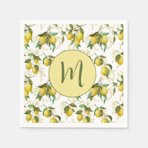 Watercolor Lemon Pattern Personalized Initial Napkins