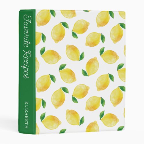 Watercolor Lemon Pattern  Recipe Book Mini Binder