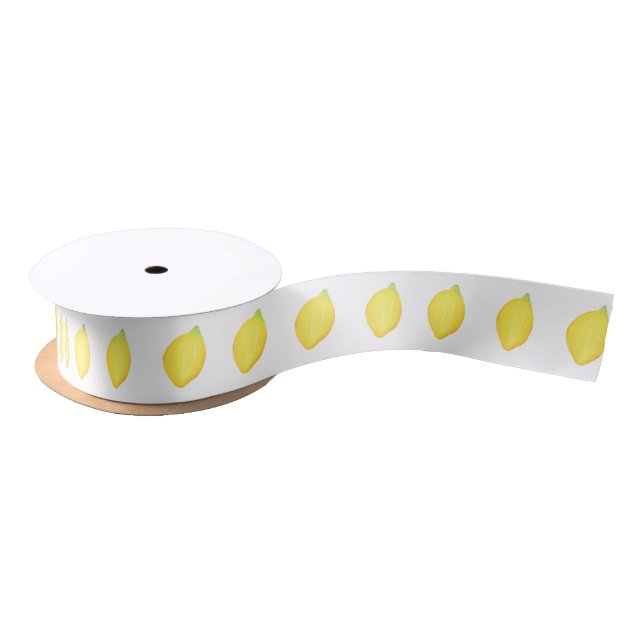Watercolor Lemon Pattern Satin Ribbon (Spool)