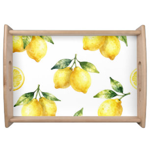 Watercolor Lemon Pattern Serving Tray