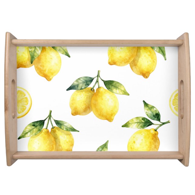 Watercolor Lemon Pattern Serving Tray (Front)