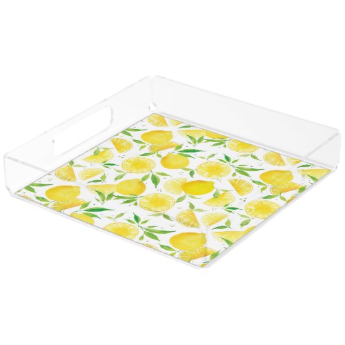 Watercolor lemon pattern serving tray