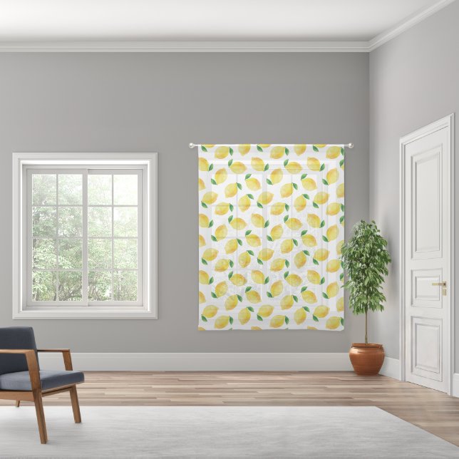 Watercolor Lemon Pattern Sheer Curtains (Wide)