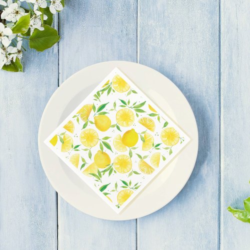 Watercolor lemon pattern summer party napkins