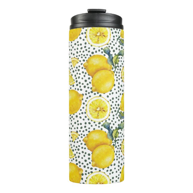 Watercolor Lemon Pattern Thermal Tumbler (Front)