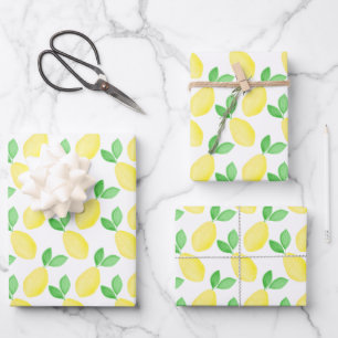 Watercolor Lemon Pattern Wrapping Paper Sheets