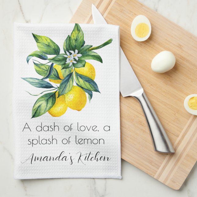 Watercolor Lemon Personalized  Kitchen Towel (Quarter Fold)
