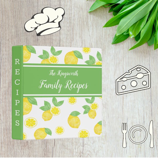 Watercolor Lemon personalized modern recipe 3 Ring Binder (Creator Uploaded)