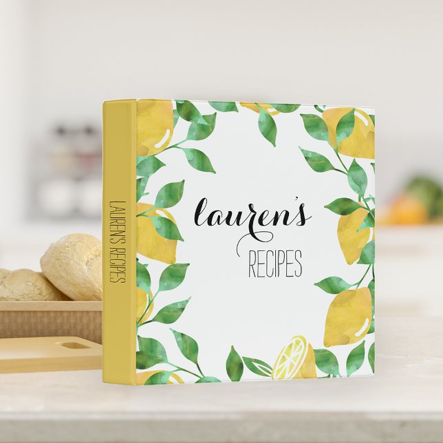 Watercolor Lemon Personalized Recipe Binder (Creator Uploaded)