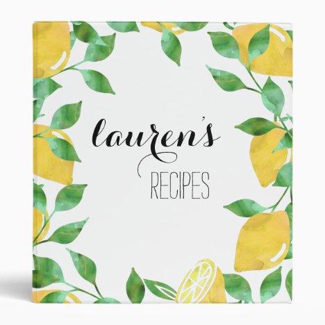 Watercolor Lemon Personalized Recipe Binder