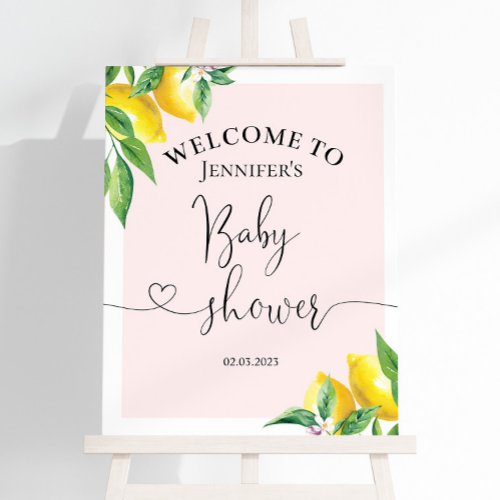 Watercolor lemon pink baby shower welcome sign