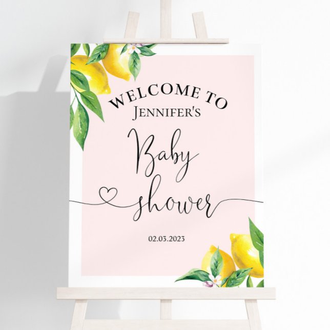 Watercolor lemon pink baby shower welcome sign (Creator Uploaded)