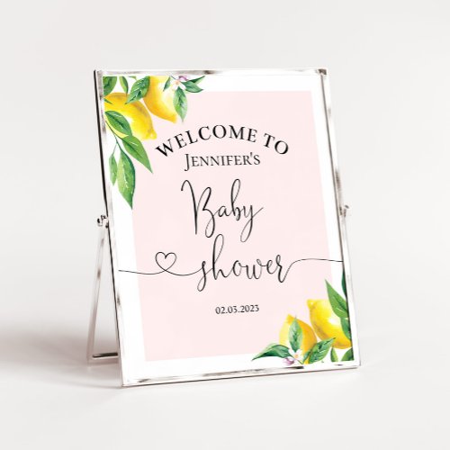 Watercolor lemon pink baby shower welcome sign