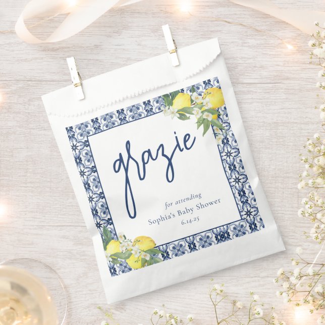 Watercolor Lemon Positano Baby Shower Favor Bag (Clipped)
