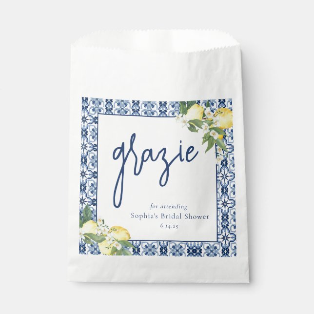 Watercolor Lemon Positano Bridal Shower Favor Bag (Front)