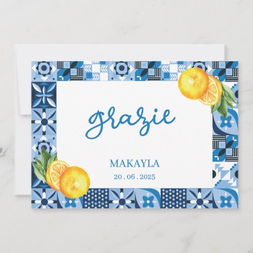 Watercolor Lemon Positano Bridal Shower Grazie Thank You Card