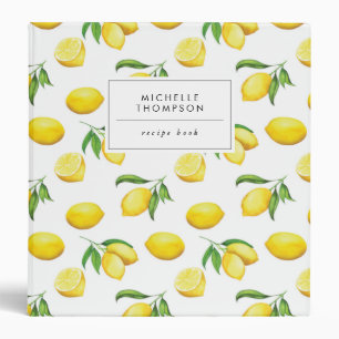 Watercolor Lemon Recipe Book 3 Ring Binder