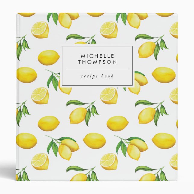 Watercolor Lemon Recipe Book 3 Ring Binder (Front)